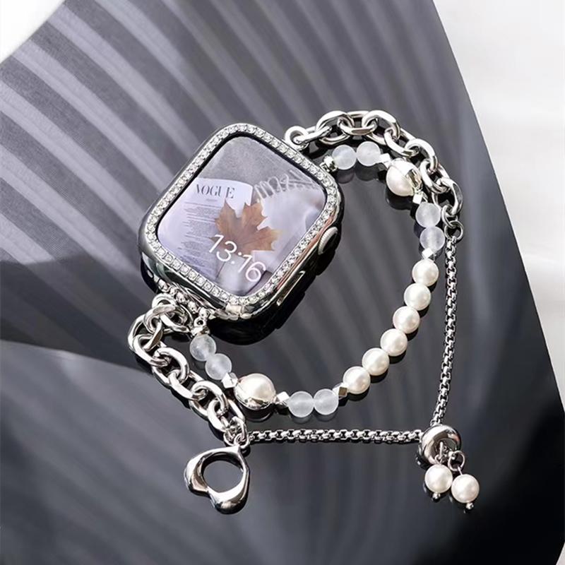 Va Va Voom Perlenarmband Für Apple Watch Band 49 Mm 38 42 41 45 Mm Damen Doppelkette Metall Edelstahlarmband Für Iwatch 8 7 6543 40 44 Mm