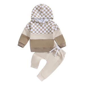 Little Fashionistas Baby-Jungen-Hosen-Set, Langärmliger Karierter Kapuzenpullover Mit Elastischer Taille Und Jogginghose, Säuglingskleidung