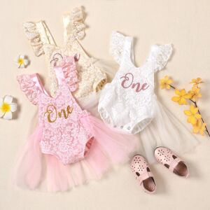 Little Fashionistas Baby-Stramplerkleid Mit Netznähten, Sommerkostüm Für Kleine Prinzessin Mit Einem Buchstabendruck