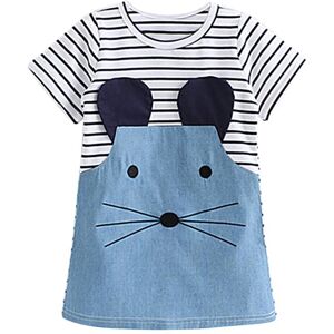 Sunshine Kids Clothing Sommer Mädchen Cartoon Maus Kleid Streifen Passende Denim Kurzärmelige Kleider