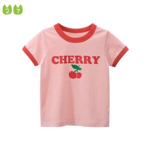 27kids Sommer-Kinder-Kurzarm-Cartoon-Erdbeer-Mädchen-T-Shirt