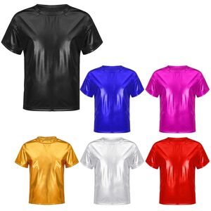 Iefiel Kinder Mädchen Jungen Funkelnde Kurzarm Tops Mode Rundhals T-Shirt Tanz Performance Kostüm