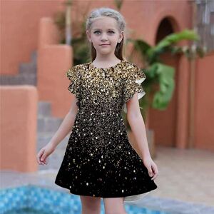 Heningyuan Mädchen-Kleider Mit Golden Crush-Aufdruck, Partykleid Für Kinder, Locker Sitzender, Locker Sitzender, Kurzärmliger Rock Für Mädchen Über Vier Jahre