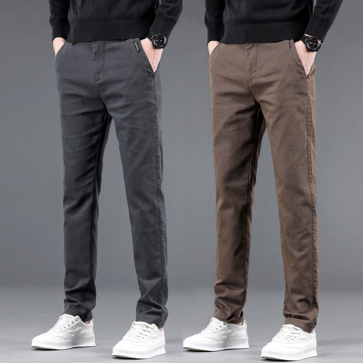Zhuoneng Clothing Herrenhosen Frühling Und Herbst Fleece-Gefütterte Freizeithosen Slim Straight Stretch Korean Fashion All-Matching Long Pants Boys Fashion Brand