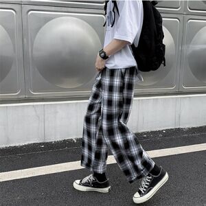 Peace Rw Männer Casual Hosen Plaid Knöchel Länge Lose Breite Bein Alle-Spiel Elastische Taille Mode Hosen Streetwear Harajuku Koreanische Retro Ins