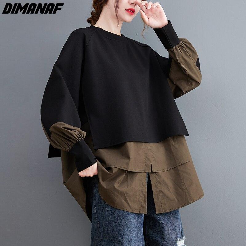 Dimanaf Herbst Dame Casual Shirt Frauen Kleidung Oversize Tops Tees Tunika Lose Casual Langarm Baumwolle Bluse Schwarz T-Shirt