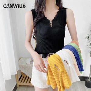 Canvaus Sommer Frauen Weste Große Größe Ärmellose Eis Seide Einfarbig Leibchen V-Ausschnitt Kurze Bodenbildung Shirt Top Lose Elastische