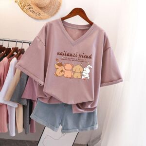 E-Baihui Frauen 100% Baumwolle L-5xl T Shirt Plus Größe T-Shirt Kurzarm Frauen Top Sommer Cartoon Print Paar V-Ausschnitt Übergroßen T Shirts