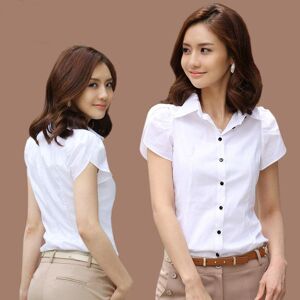 Guxian Kurzärmliges Damen-Overall-Slim-Hemd In Weiß Für Den Berufsgebrauch In Übergröße