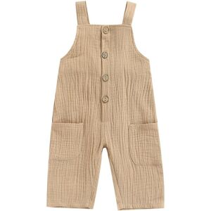 Little Fashionistas Einfarbiger Overall Für Kinder, Eckiger Kragen, Ärmellose Hose Mit Hosenträgern Und Knopfleiste, Braun/khaki