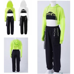 Iefiel Mädchen Modern Jazz Hip Hop Dance Sportwear Ärmellose Weste Mit Rundhalsausschnitt, Kapuze, Lange Ärmel, Fischnetz-Strickjacke, Hose Mit Hoher Taille