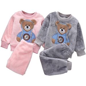 Zaunworld Kleinkind Baby Jungen Kleidung Herbst Winter Kinder Flanell Pyjama Set Dicke Warme Pullover Cartoon Nette Bär Zwei-Stück Mädchen Anzug Trainingsanzüge