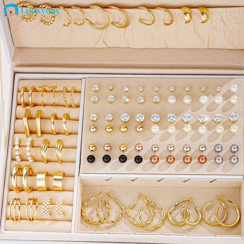 If Me 54pairs/set Colorful Artificial Pearls Zircon Stud Earring Set Gold Hoop Earrings For Women Jewelry Accessories
