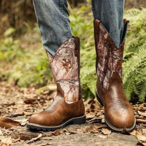 Ruoyucheng Männliche Cowboystiefel Für Herren, Ritter-Motorradstiefel, Herrenschuhe, Vintage-Stil, Big Tree-Elemente, Western-Stickerei, Bastelstiefel