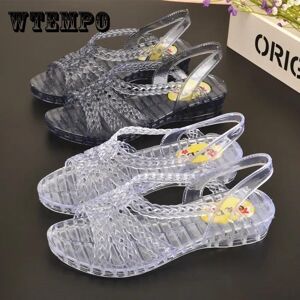 Wtempo Sommer-Kristall-Sandalen, Transparent, Dicker Absatz, Kunststoff-Sandalen, Damen, Keilabsatz, Rutschfeste Strandschuhe