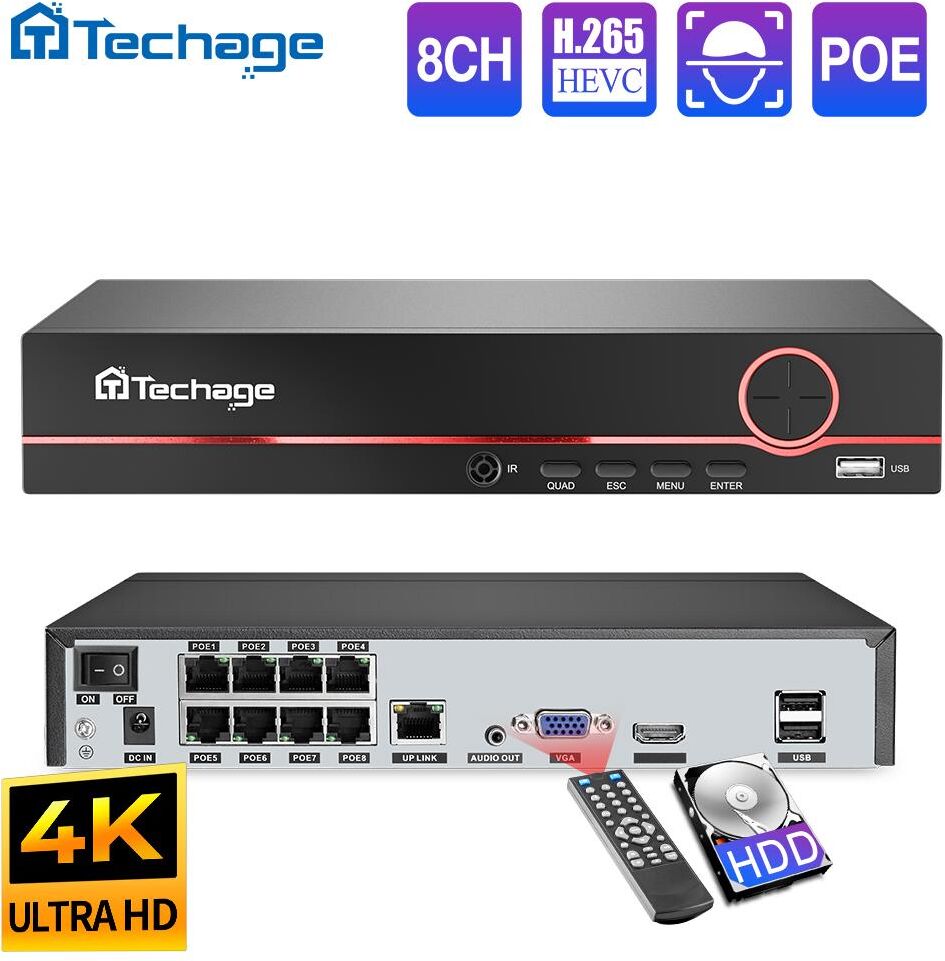 Techage H.265 8ch 4k 5mp 4mp 1080p Poe Nvr Audio Out Sicherheit Überwachung Netzwerk Video Recorder Bis Zu 16ch Für Poe Kamera Cctv System