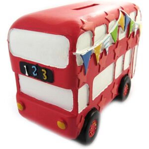 Les Trésors De Lily [M7749] – Rotes Sparschwein „english Bus“ Aus Kunstharz (2 Etagen) – 12 X 9 X 6 Cm