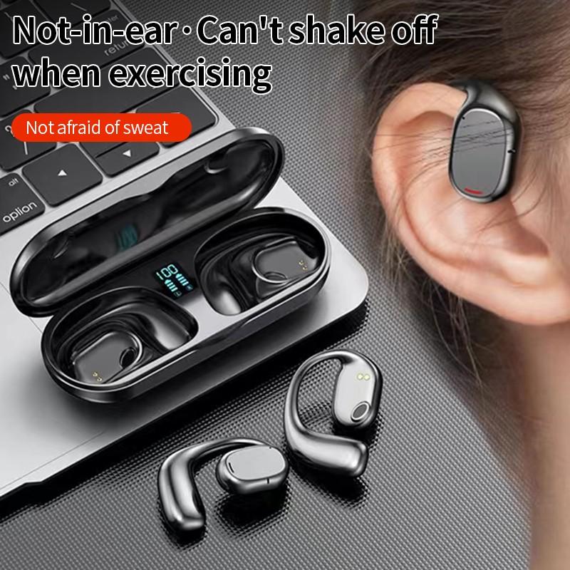 Beauty Decor Bluetooth 5.3 Headset Echte Kabellose Kopfhörer Tws Touch Control Ohrbügel Digitalanzeige Ohrhörer Business Running Kopfhörer Mit Mikrofon