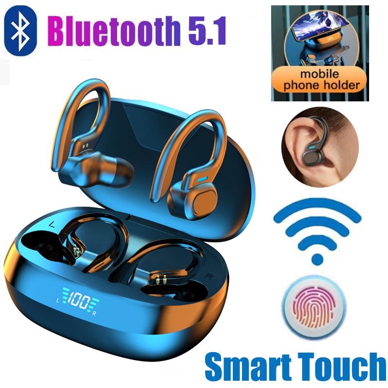 Electronic Welfare Mall T16 True Wireless Bluetooth 5.1 Kopfhörer Digitalanzeige Ohrmontierte Sportkopfhörer Running Touch Bluetooth Headset