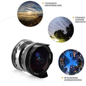 Andoer 7,5 Mm F2,8 Fisheye-Objektiv Mit Manueller Fokussierung, 180 Grad Ultraweitwinkel-E-Mount-Objektiv Mit Großer Blende