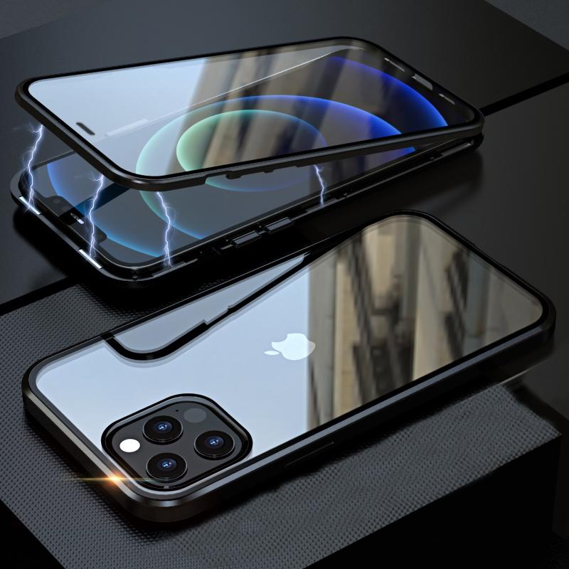 Fashion Digital Accessories Transparente Glas-Metall-Magnethülle Für Iphone 15 14 13 12 11 Pro Max X Xr Xs Max 7 8 Plus Mini Magnethülle