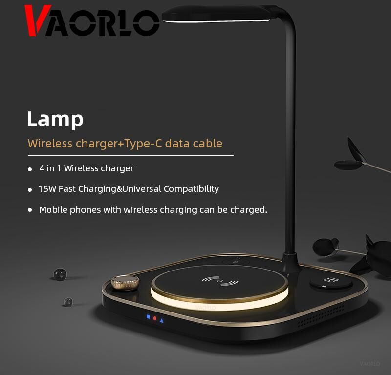 Vaorlo 15w 4 In 1 Qi Drahtlose Ladegerät Für Airpods Iwatch Iphone X Xr 11 11pro Mit Lampe Schnelle Lade Ladegerät Luxus Schreibtisch Zubehör