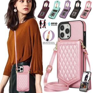 Bango Gadget Crossbody Lanyard Flip Mirror Kartenhalter Leder Portemonnaie Hülle Für Samsung S23 S22 S21 S20ultra Plus A13 A53 A54/iphone 15 14plus 13 12 11pro Max Xsmax