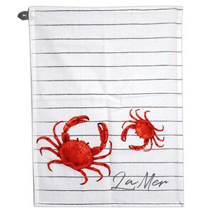 Les Trésors De Lily [R6592] - Torchon Coton 'La Mer' Rouge Blanc (Crabe) - 60x45 Cm