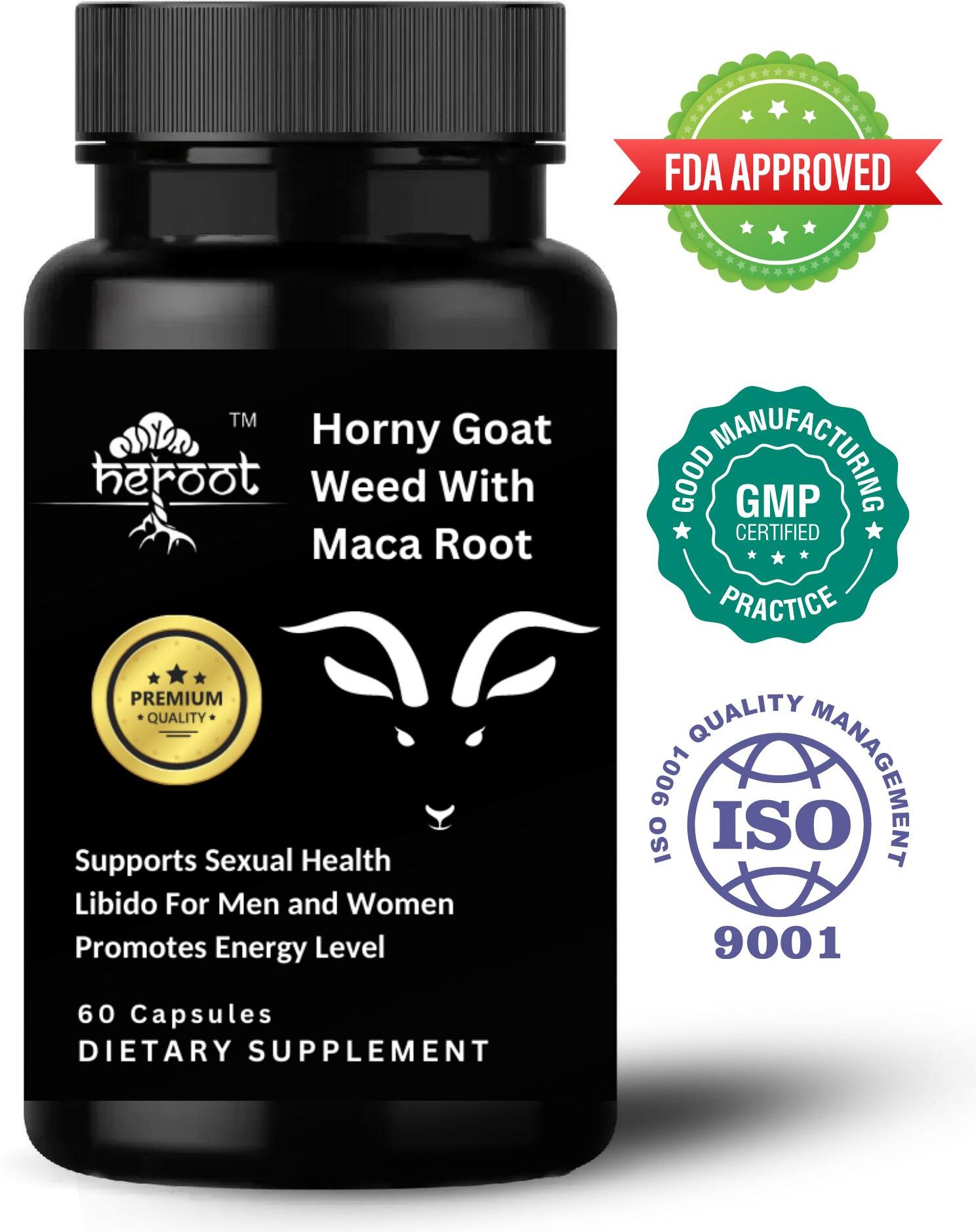 Heroot Horny Goat Weed Mit Maca Für Männer - Testosteron Booster Energieausdauer, 60 Kapseln