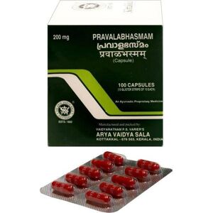 MYINDIA Prawala Bhasma (100 Kapseln, 200 Mg), Pravala Bhasmam, Arya Vaidya Sala Kottakkal