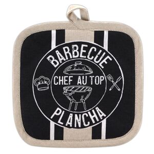 Les Trésors De Lily [R6599] - Baumwoll-Topflappen 'Barbecue Plancha' Schwarzbeige (Chef An Der Spitze) - 20 X 20 Cm