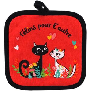 Les Trésors De Lily [R6800] - Baumwolltopflappen 'Cats' Rot Schwarz (Katzen Füreinander) - 20 X 20 Cm