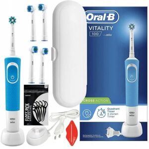 Esiteo Oral-B Vitality 100 Brosse À Dents Bleue + Étui Blanc + 4 Embouts De Rechange