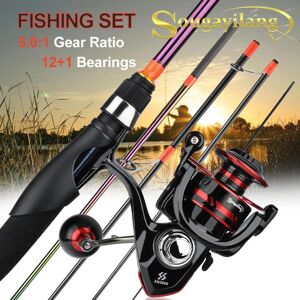 SOUGAYILANG Neue Beschichtung Angelrute Reel Set 5 Abschnitte Carbon Fiber Rod Spinning Angeln Reel Metall Ball Grip Angelrute Combo