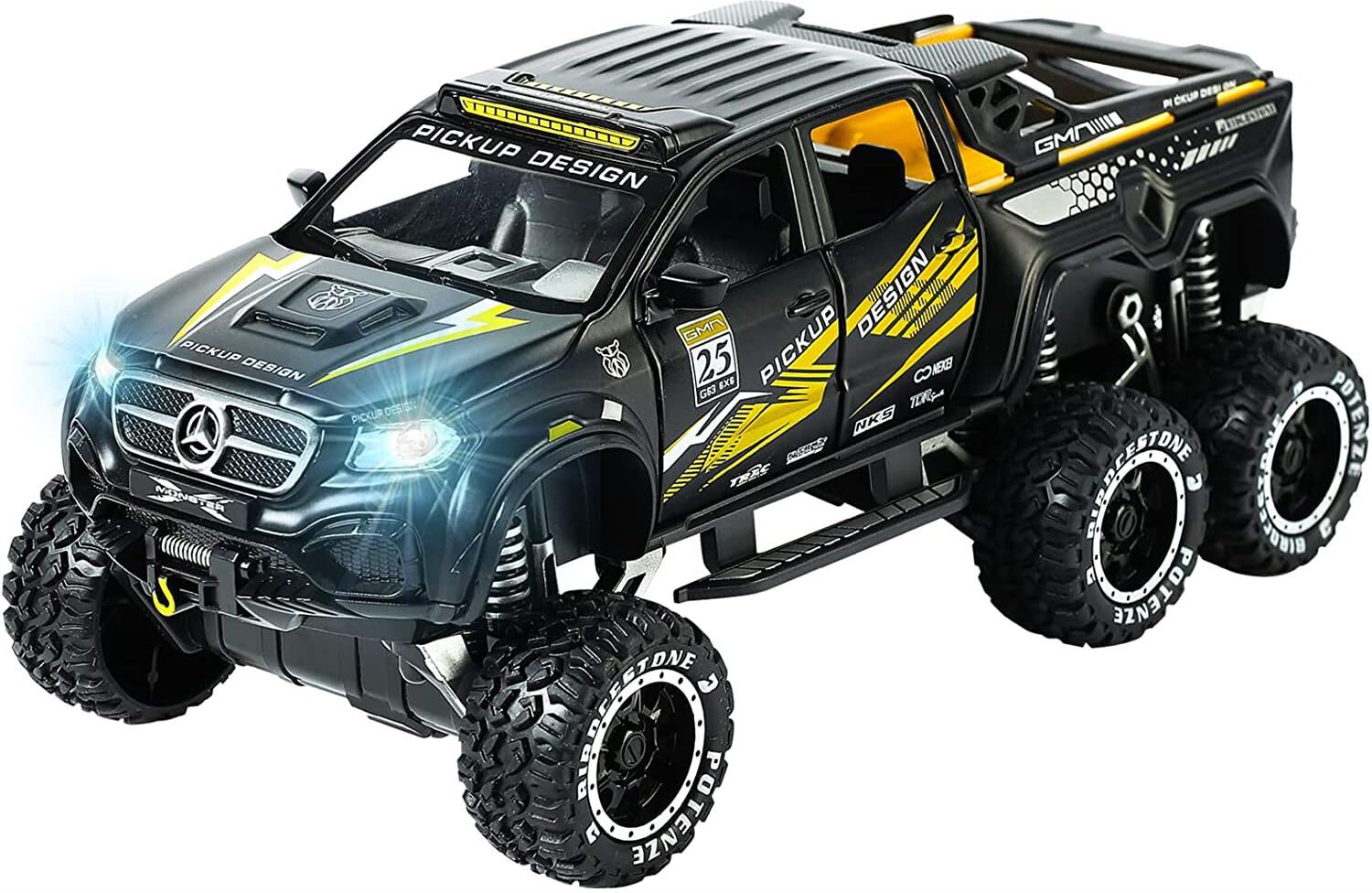 Thriving-Car Models & Action Figures X-Klasse 6x6 Offroad-Modellautos Aus Druckguss Im Maßstab 1:24, Umgerüstetes Spielzeugauto Von Pickup Monster Trucks Mit Sound Und Licht Für Kinder Ab 3 Jahren