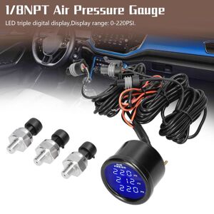 Vehiclekit Luftdruckanzeige Mit Dreifacher Anzeige, Digitales Led-Luftfederungsmessgerät 0–220 Psi Mit 3 1/8 Npt-Sensoren