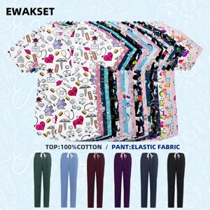 Ewakcot Unisex Medizinische Op-Uniformen Krankenschwester-Kittel Chirurgische Uniformen Frau Mann Krankenhaus Dental-Sets Baumwolloberteile Elastische Hosen