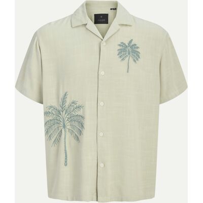 Jack & Jones Kurzarmhemd mit Palmenstickerei Beige S Jack & Jones Kurzarmhemd mit Palmenstickerei Beige S