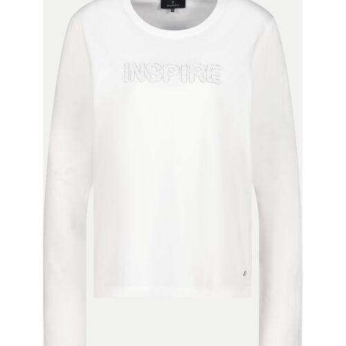Monari Langarmshirt Mit Schmuckschrift, Größe 46 Weiß
