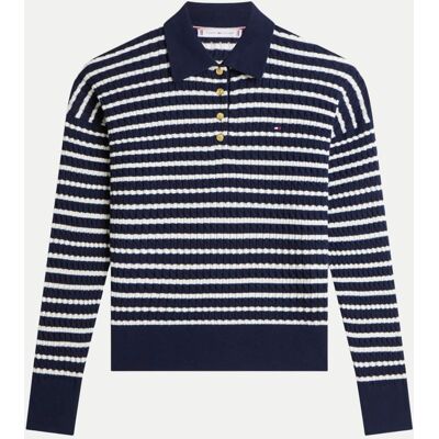 Tommy Hilfiger Gestreifter Pullover mit Polokragen Blau L Tommy Hilfiger Gestreifter Pullover mit Polokragen Blau L