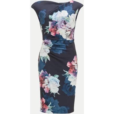 Swing Cocktailkleid aus bedrucktem Scuba Blau 44 Swing Cocktailkleid aus bedrucktem Scuba Blau 44