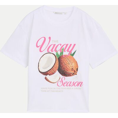 Tom Tailor Denim Boxy T-Shirt Vacay Season Weiß L Tom Tailor Denim Boxy T-Shirt Vacay Season Weiß L