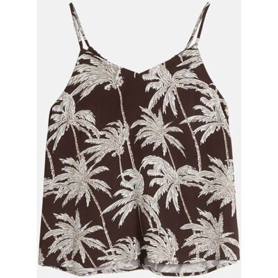 Tom Tailor Denim Ärmellose Bluse mit Palmen-Print Braun M Tom Tailor Denim Ärmellose Bluse mit Palmen-Print Braun M