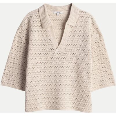Opus Kurzarmpullover Garakino mit Lochmuster Beige 40 Opus Kurzarmpullover Garakino mit Lochmuster Beige 40