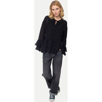 Emily Van Den Bergh Shirtbluse mit doppelten Volants an Schwarz 34 Emily Van Den Bergh Shirtbluse mit doppelten Volants an Schwarz 34
