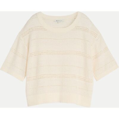 Tom Tailor Denim Halbarm-Pullover mit Lochmuster Beige L Tom Tailor Denim Halbarm-Pullover mit Lochmuster Beige L