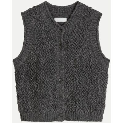 Marc O' Polo Ärmelloser Bubble-Bouclé-Cardigan Regular aus Baumwolle-Schurwolle-Viskose-Mix Grau S Marc O' Polo Ärmelloser Bubble-Bouclé-Cardigan Regular aus Baumwolle-Schurwolle-Viskose-Mix Grau S