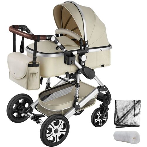 Tectake Kombi-Kinderwagen Mats, klappbar, 5-Punkt-Gurt - grau/beige