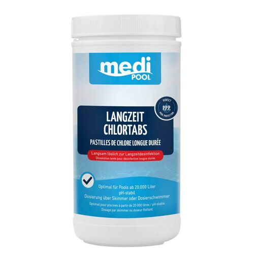 mediPOOL Langzeit-Chlor Tabs 200 g, Langzeitchlortabletten, Chlortabletten, Poolreinigung 1 kg