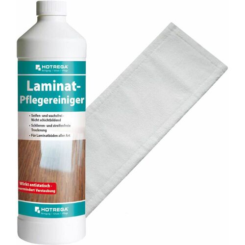 HOTREGA Laminat Pflegereiniger, Laminatboden-Reiniger 1L + Microfasermopp 40cm